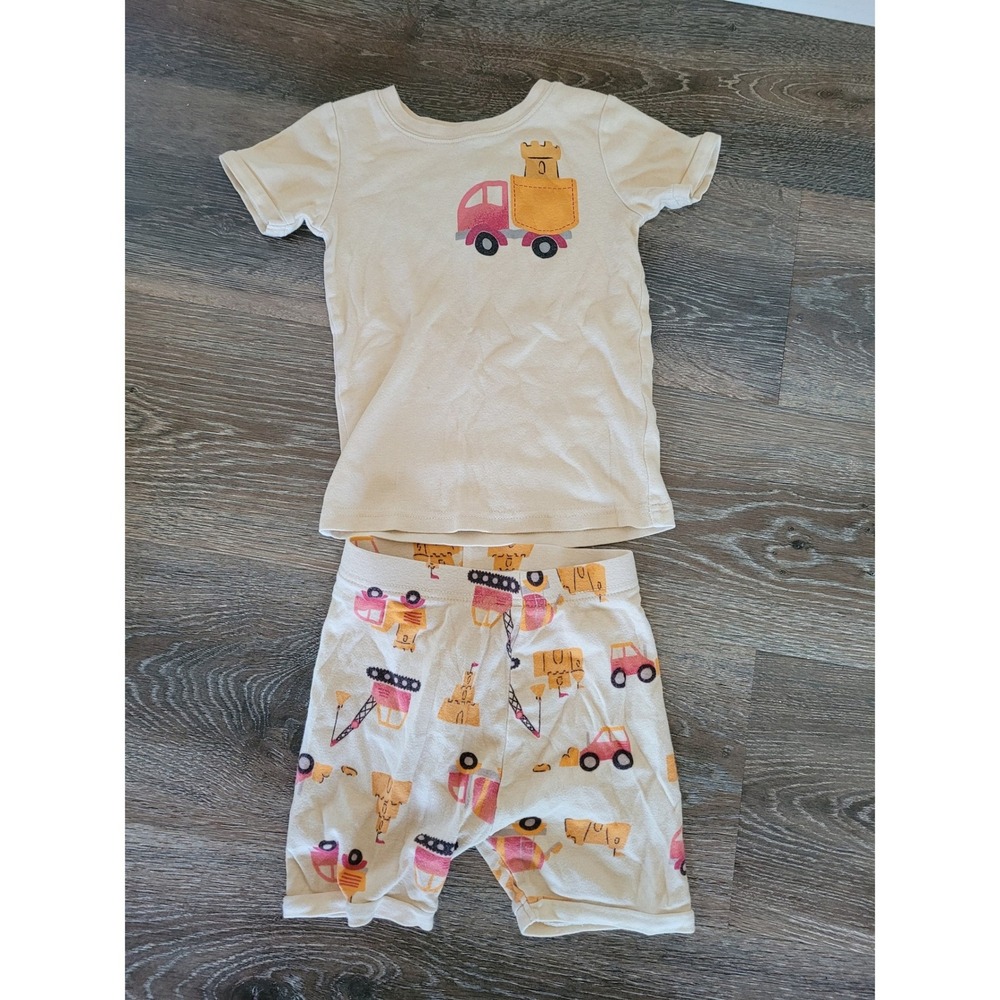 Old Navy Toddler Boys 5T Construction Truck Pajama Set Short Sleeve Cream #3